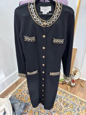 VintageAdrienne Vittadini Black wool Long Sleeve Embellished Dress
